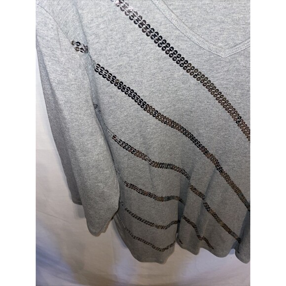 Quacker Factory Comfort Blouse Women’s Size 2X Gray Sequin Striped 3/4 Sleeve - Picture 6 of 12